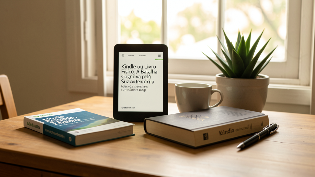 Detalhe fotográfico relacionado a Kindle ou Livro Físico: A Batalha Cognitiva pela Sua Memória